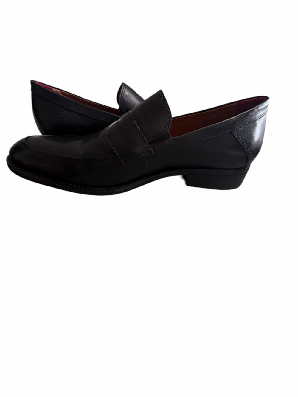 Johnston & Murphy Black Leather Penny Loafers with Pink Lining - Picture 3 of 9